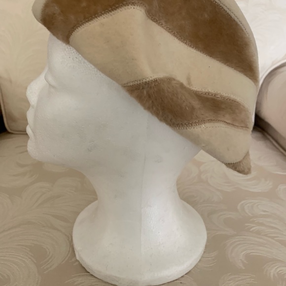 Vintage vintage Tam/hat from the 40s beige and brown stripe - Picture 3 of 6